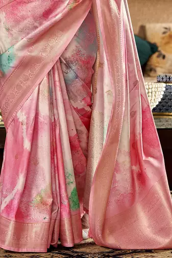 pink handloom silk blend saree with unstitched blouse