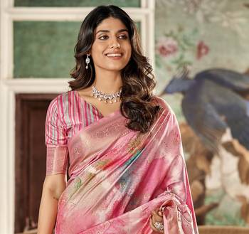pink handloom silk blend saree with unstitched blouse 4