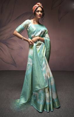 sky blue handloom silk blend saree with unstitched blouse 1