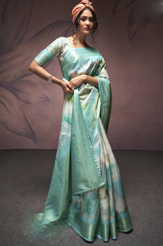 sky blue handloom silk blend saree with unstitched blouse
