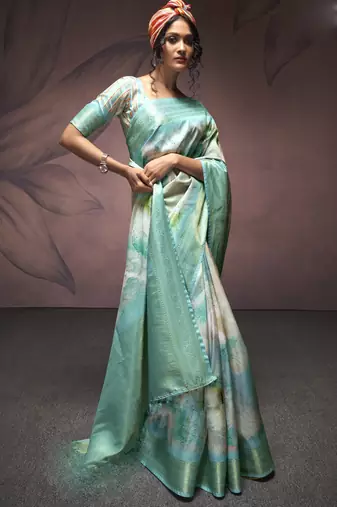 sky blue handloom silk blend saree with unstitched blouse