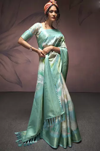 sky blue handloom silk blend saree with unstitched blouse