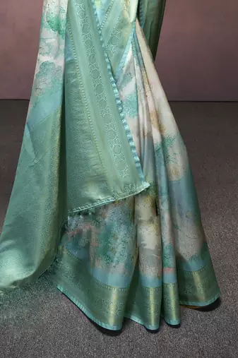 sky blue handloom silk blend saree with unstitched blouse