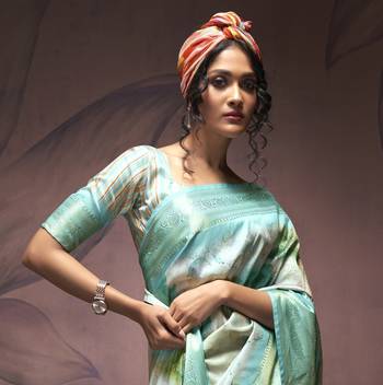 sky blue handloom silk blend saree with unstitched blouse 4