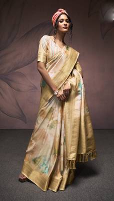 chiku handloom silk blend saree with unstitched blouse 1