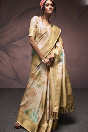 chiku handloom silk blend saree with unstitched blouse