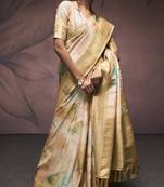 chiku handloom silk blend saree with unstitched blouse