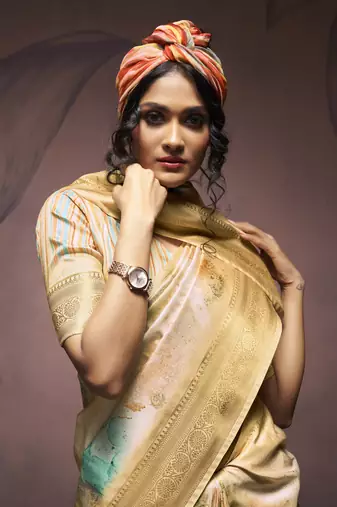 chiku handloom silk blend saree with unstitched blouse