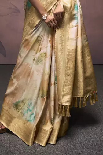 chiku handloom silk blend saree with unstitched blouse