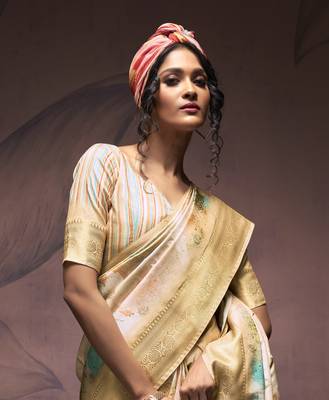 chiku handloom silk blend saree with unstitched blouse 4