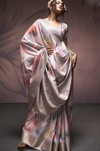 grey handloom silk blend saree with unstitched blouse