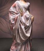 grey handloom silk blend saree with unstitched blouse