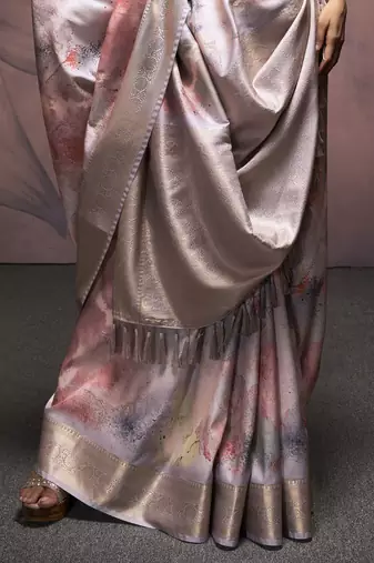 grey handloom silk blend saree with unstitched blouse