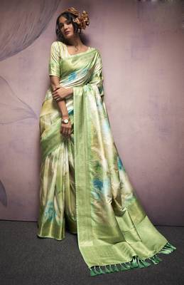 pista handloom silk blend saree with unstitched blouse 1