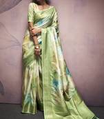 pista handloom silk blend saree with unstitched blouse