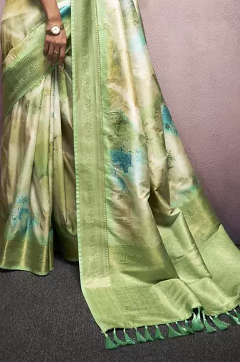 pista handloom silk blend saree with unstitched blouse
