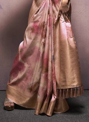 peach handloom silk blend saree with unstitched blouse 3