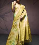 neon handloom silk blend saree with unstitched blouse