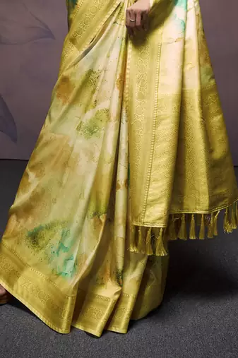 neon handloom silk blend saree with unstitched blouse