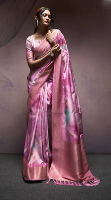 lavender handloom silk blend saree with unstitched blouse 1