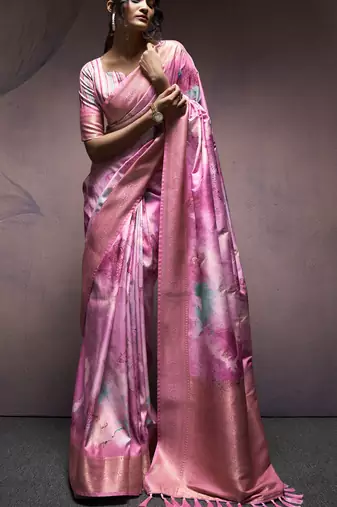 lavender handloom silk blend saree with unstitched blouse