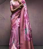 lavender handloom silk blend saree with unstitched blouse