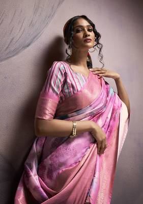lavender handloom silk blend saree with unstitched blouse 2