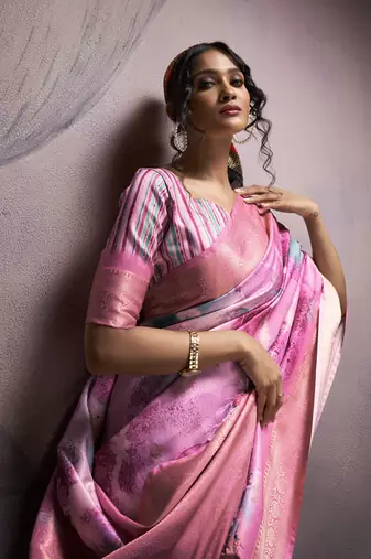 lavender handloom silk blend saree with unstitched blouse