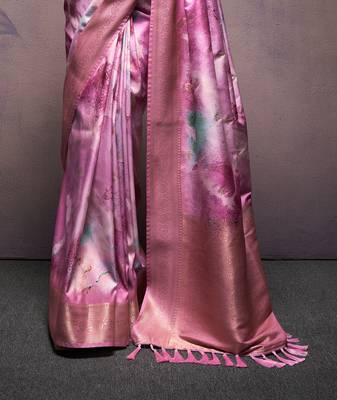 lavender handloom silk blend saree with unstitched blouse 3