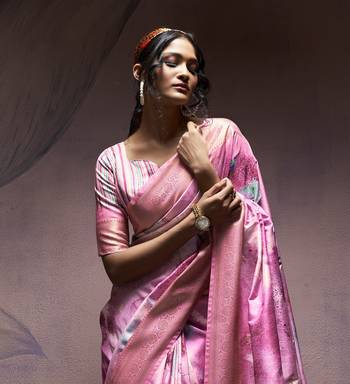 lavender handloom silk blend saree with unstitched blouse 4
