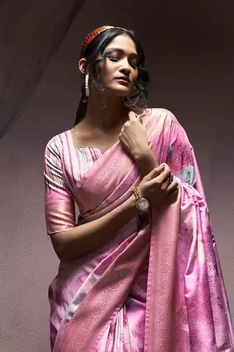 lavender handloom silk blend saree with unstitched blouse
