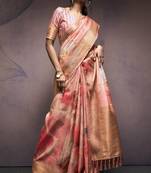 orange handloom silk blend saree with unstitched blouse