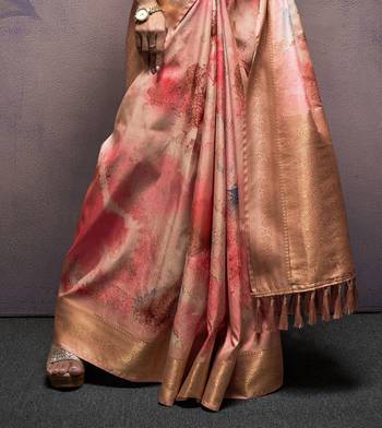 orange handloom silk blend saree with unstitched blouse 3