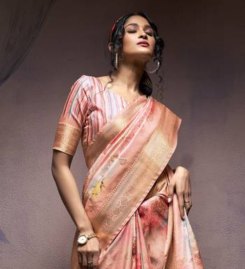orange handloom silk blend saree with unstitched blouse 4