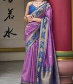 lavender banarasi silk blend saree with unstitched blouse