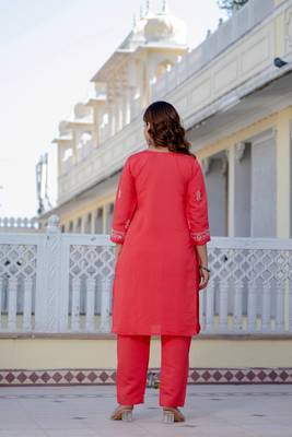 Pink embroidered straight kurta with trouser 2