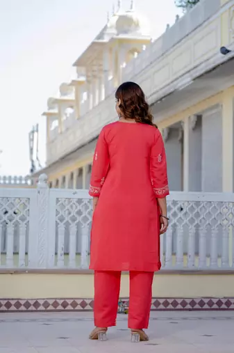 Pink embroidered straight kurta with trouser