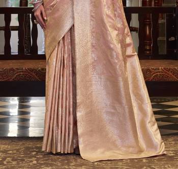 peach satin silk blend saree with unstitched blouse 3