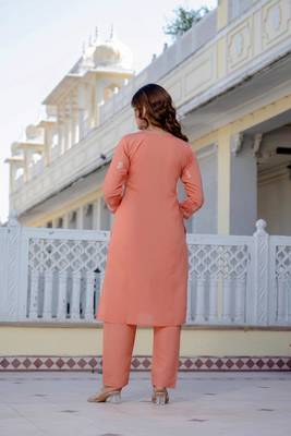 Peach embroidered straight kurta with trouser 2