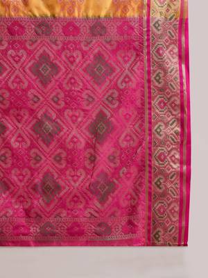 Women's mustard organza zari woven saree with unstitched blouse piece 5