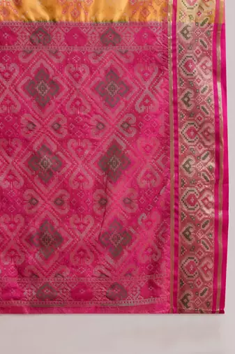 Women's mustard organza zari woven saree with unstitched blouse piece