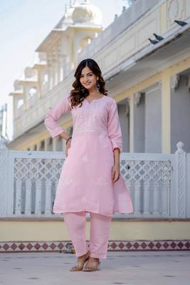Light pink embroidered straight kurta with trouser 1