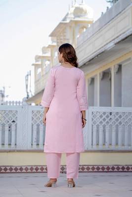 Light pink embroidered straight kurta with trouser 2