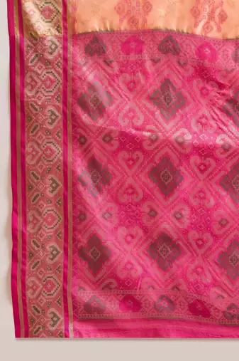 Women's peach organza zari woven saree with unstitched blouse piece