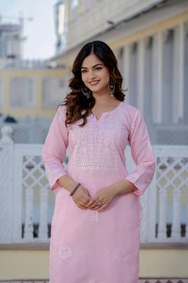 Light pink embroidered straight kurta with trouser 4