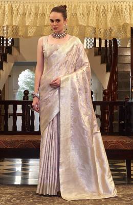lavender satin silk blend saree with unstitched blouse 1