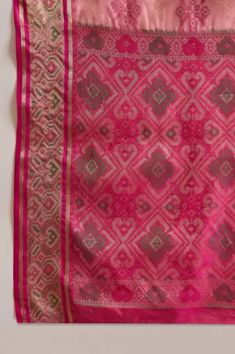Women's pink organza zari woven saree with unstitched blouse piece