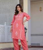Coral embroidered straight kurta with trouser