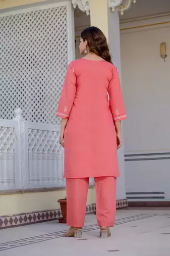 Coral embroidered straight kurta with trouser