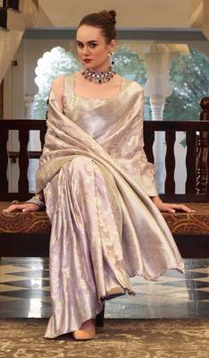 lavender satin silk blend saree with unstitched blouse 2